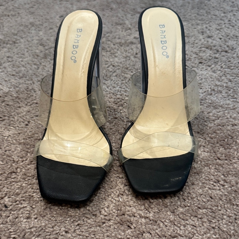 Bamboo Black Heels with Transparent Straps